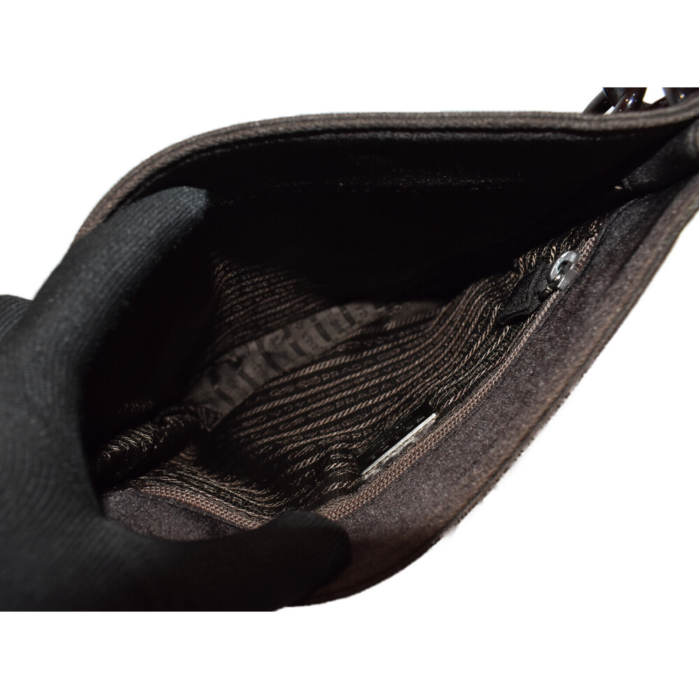 PRADA Chain Shoulder Bag Dark Brown Black - Picture 6 of 7